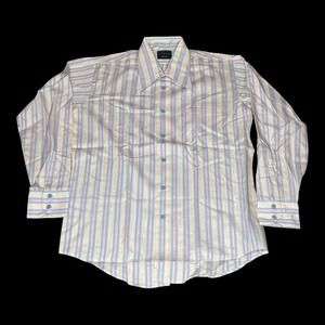 Puritan Elan Men's Striped Long Sleeve Formal Pink Blue‎ Beige Shirt 16.5 Large